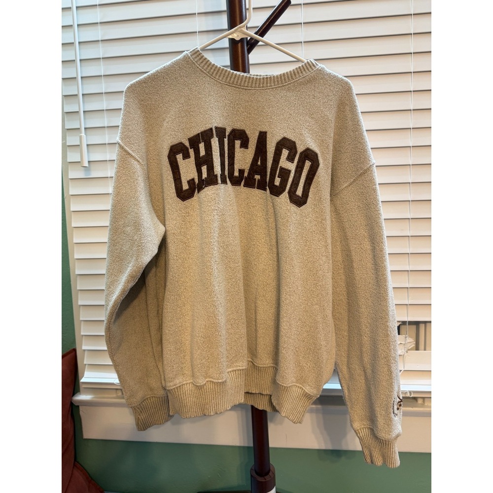 New York Popular Chicago Sweatshirt Mens XL Gray Varsity Applique Crewneck